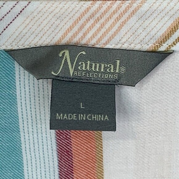 Natural Reflections Gauze Top Womens Large Popover Cream Blue Burgundy Fall - Picture 2 of 12